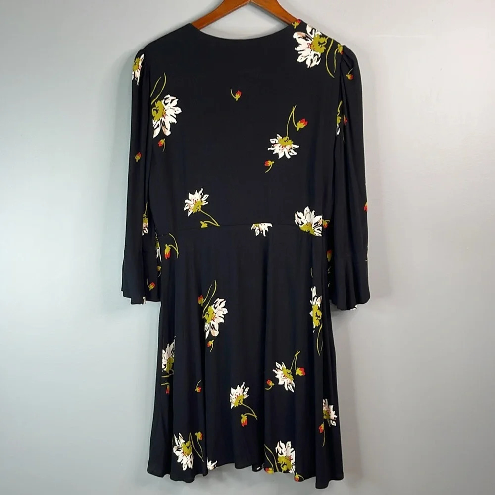 FREE PEOPLE Time On My Side Floral Print Wrap Dress Black Button Side Ruched L - Picture 8 of 12